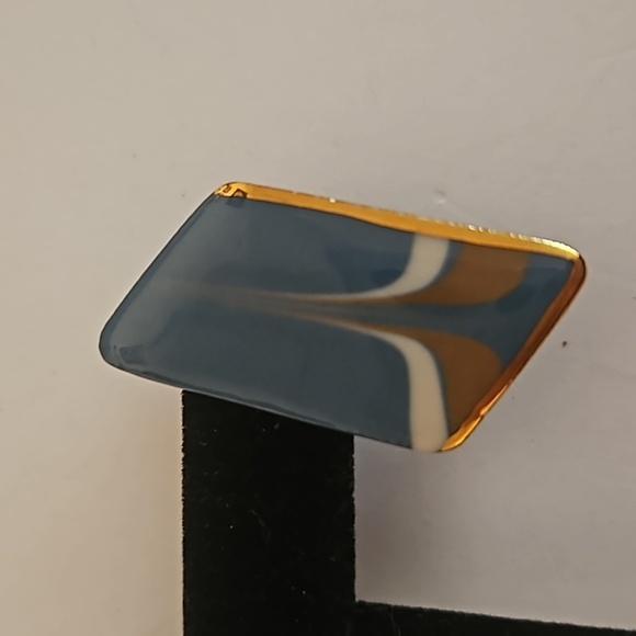 Lovely Ceramic Soft Teal, White & Gold Decorated Pierced Earrings - Picture 2 of 4